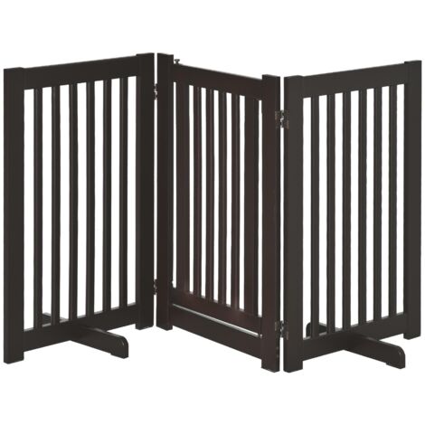 Barrière de sécurité pour chien autoportante, réglable et pliable, en bois brun foncé, protection optimale pour votre maison
