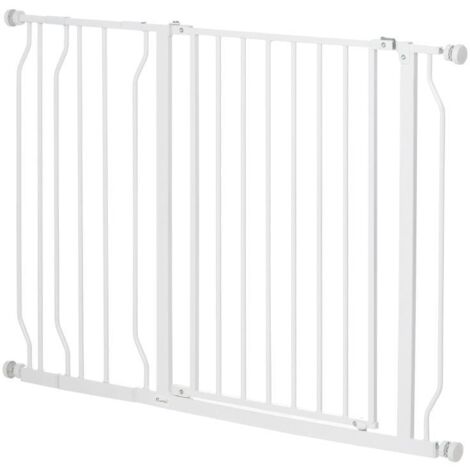 Barrière de Sécurité pour Animaux sans Perçage, Extensible 75-115 cm, Acier et ABS, Blanc (1/5)