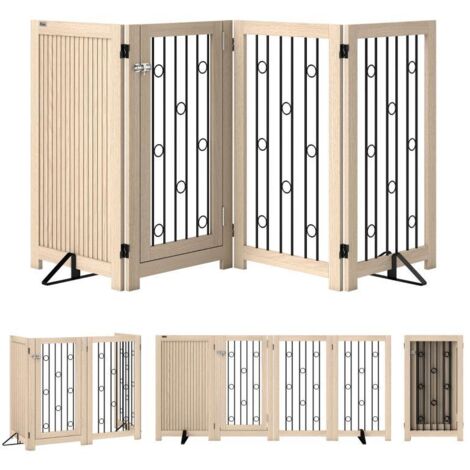 Barrière pour animaux autoportante, barrière pour chien avec porte, 4 panneaux, pour couloir, escalier, encadrement de porte, MDF, acier (1/5)
