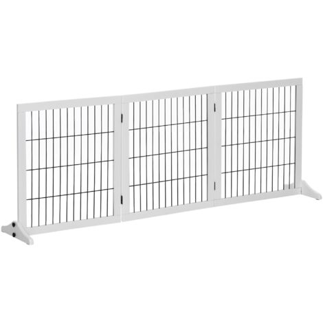 Barrière pour Chiens en Bois de Pin 185 x 36 x 71 cm, Blanc, Protection pour Portes et Sécurité Animaux (1/5)