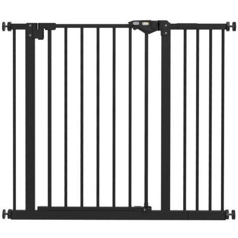 Barrière de Porte pour Animaux, Extensible 74-80 et 87-94 cm, Métal/Plastique, Noir (1/5)