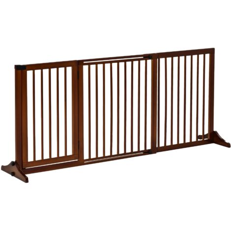 Barrière pour chien autoportante avec porte, barrière de sécurité en bois, marron, 113-166 x 36 x 71 cm (1/5)