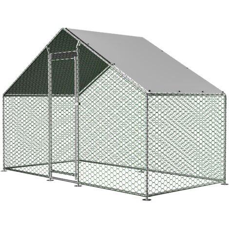 Volière Métallique 3x1,5x2 m avec Toit Imperméable et Serrure, Enclos Extérieur pour Poules, Lapins et Petits Animaux