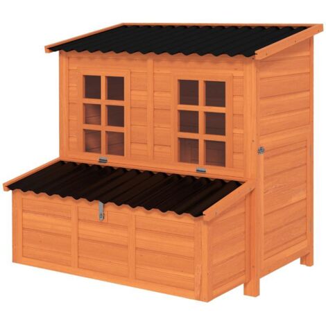 Poulailler en Bois avec Nichoir, pour 4 à 6 Poules, Toiture Étanche, 100 x 86 x 100 cm, Orange (1/5)