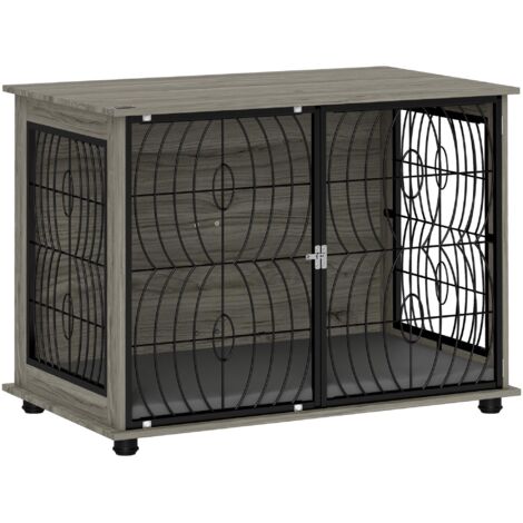 Cage de transport pour chien, niche, cage d'intérieur avec coussin, niche avec fenêtre, cage pour grands chiens, grise, 100 x 60 x 73,5 cm (1/5)