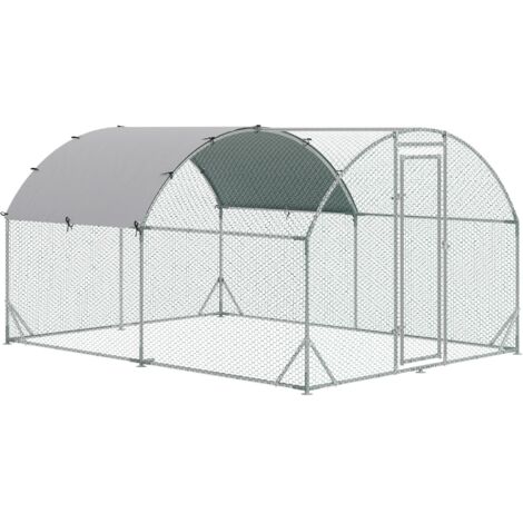 Poulailler/enclos en acier, 280 x 380 x 197 cm, cage à poules avec revêtement anti-UV, porte, pour 6 à 12 poules, petits animaux, argent (1/5)