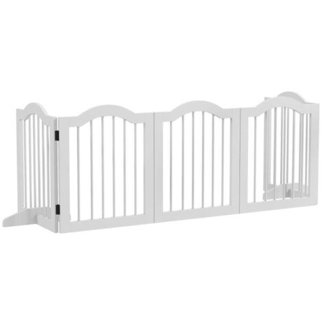 Barrière pour chien, 5 panneaux, pliable, flexible, bois massif/MDF, 254,5 x 29,5 x 61 cm, blanche (1/5)