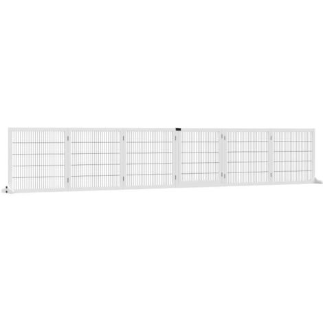 Grille de sécurité pour chien, pliable et réglable, 432x70 cm, 6 panneaux en bois blanc, idéale pour escaliers et portes. (1/5)