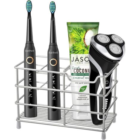 Porte-brosses à dents et porte-dentifrice en acier inoxydable, organisateur d'accessoires de salle de bain, argenté.