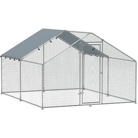 Enclos poulailler extérieur 10,2 m² en acier galvanisé avec toit étanche anti-UV et verrou, pour 10 à 15 poules