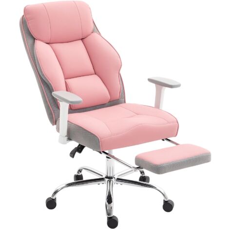 Chaise de Bureau Direction Reclinable 135°, Assise Large, Similicuir, Pivotante, Hauteur Réglable, 150 kg, Rose (1/5)