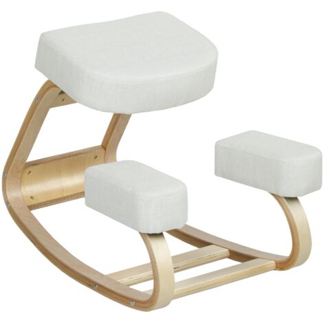 Chaise ergonomique à genoux avec mouvement de bascule, chaise posturale rembourrée moderne en bois de bouleau et polyester, 51 x 69 x 58 cm, crème (1/5)
