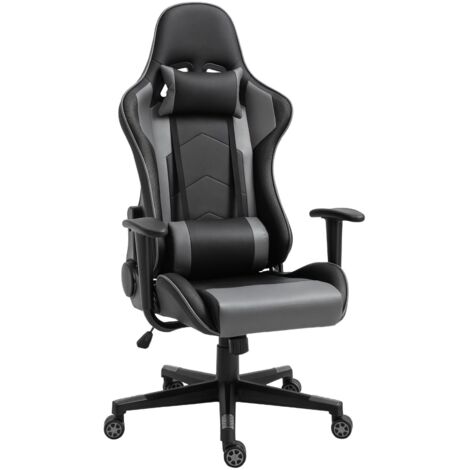 Chaise de bureau ergonomique Vinsetto, chaise gaming, chaise pivotante, similicuir, mousse, noire, 67,5 x 74 x 126-136 cm (1/5)
