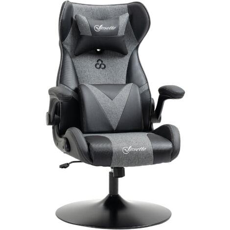 Vinsetto Chaise de gaming ergonomique avec base ronde hauteur réglable accoudoir relevable coussins tétière et lombaires PU gris noir (1/5)