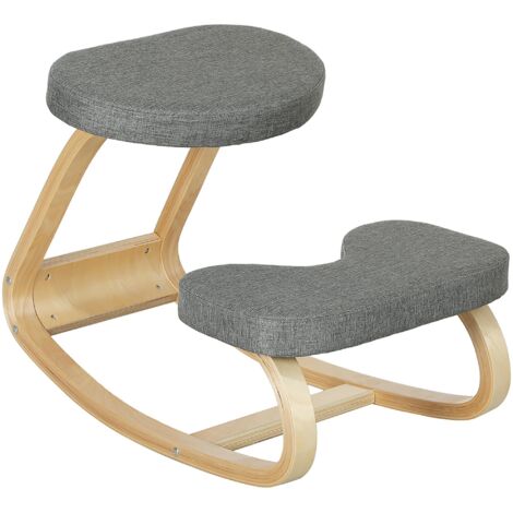 Siège assis genoux, siège ergonomique en bois à bascule, chaise à genoux pour bureau à domiciles, gris (1/5)