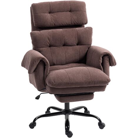 Chaise de bureau avec dossier réglable, chaise de bureau à roulettes rembourrée, fauteuil rembourré, réglable en hauteur, acier, marron (1/5)
