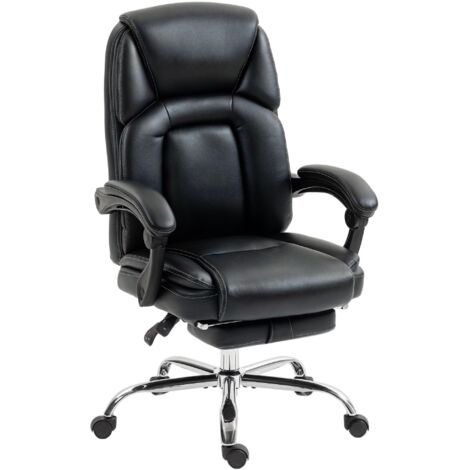 Fauteuil de Bureau Ergonomique Pivotant, Repose-Pieds, Similicuir, Accoudoirs Rembourrés, 120 kg, Noir (1/5)