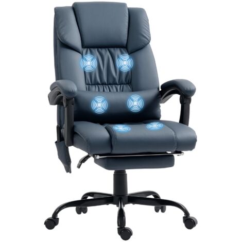 Fauteuil de bureau massant, repose-pied, hauteur réglable, dossier inclinable, télécommande filaire, 66x75x122cm, bleu (1/5)