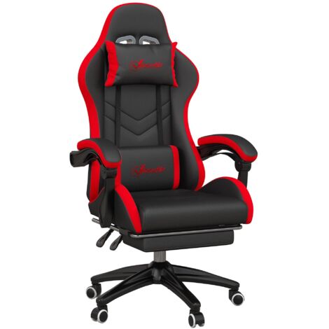 Chaise Gaming Ergonomique en Cuir PU et Acier, Dossier Reclinable, Appui-tête, Réglable, Noir et Rouge (1/5)