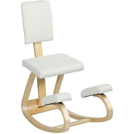 Siège assis genoux, tabouret ergonomique en bois à bascule avec dossier, chaise à genoux pour bureau à domicile, crème (1/5)