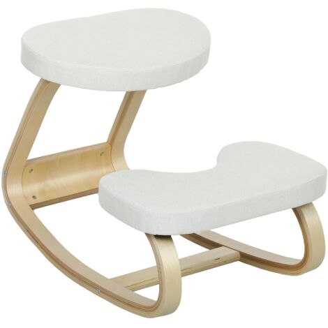 Siège assis genoux, siège ergonomique en bois à bascule, chaise à genoux pour bureau à domiciles, crème (1/5)