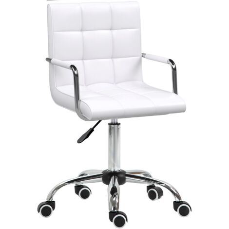 Chaise de bureau en similicuir blanc avec 5 roulettes pivotantes, assise rembourrée et hauteur réglable, 52,5 x 54 x 84-99 cm (1/5)