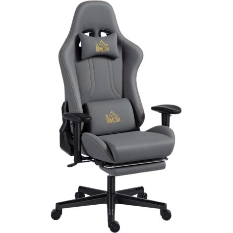 Chaise de jeu ergonomique avec accoudoirs 3D, réglable, chaise de bureau à roulettes avec soutien lombaire, grise (1/5)