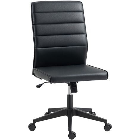 Fauteuil de bureau pivotant en similicuir noir, avec fonction bascule et hauteur réglable de 97 à 107 cm. Dossier incurvé et assise rembourrée. (1/5)