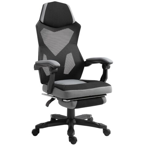 Fauteuil de bureau inclinable à hauteur réglable avec repose-pieds rétractable et dossier en maille - Gris (1/5)