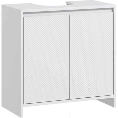 Meuble sous vasque 2 portes avec étagère réglable armoire de rangement pour lavabo 60l x 30P x 60H cm blanc (1/5)