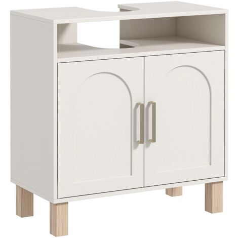 Meuble salle de bain sous lavabo meuble sous lavabo placard 2 portes avec étagère réglable 60 x 30 x 63 cm blanc (1/5)