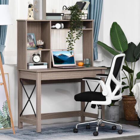 Bureau informatique bois marron gain de place à rangements ouverts