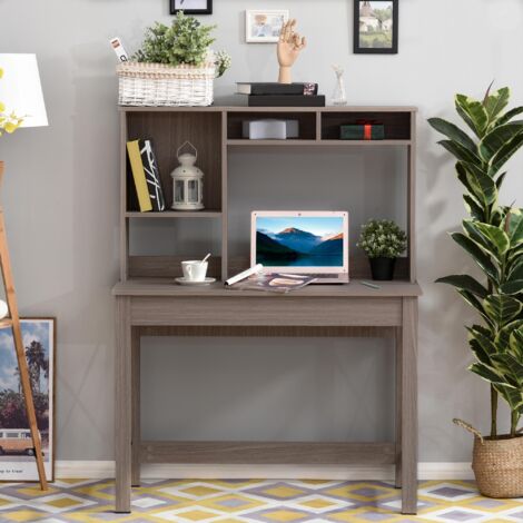 Bureau informatique bois marron gain de place à rangements ouverts