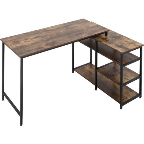 Bureau Informatique Design Industriel Bureau d'angle 3 étagères Aspect Vieux Bois métal Noir