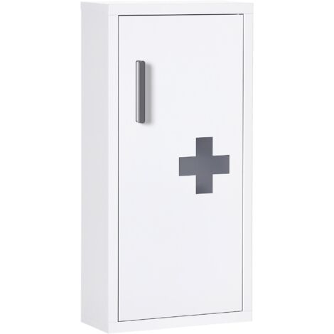 Armoire à pharmacie Kleankin, 3 compartiments intérieurs, fermeture magnétique, logo en croix, boîtier en acier, blanc, 30 x 12 x 60 cm (1/5)