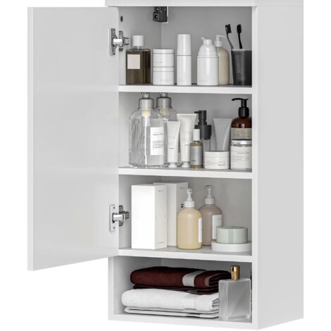 Meuble de salle de bain mural, meuble de salle de bain mural avec étagères réglables, compartiment ouvert, bois, blanc (1/5)