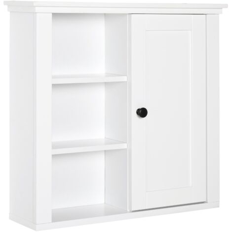 HOMCOM Armoire Murale de Salle de Bain Meuble Suspendu WC Placard 1 Porte 3 niches dim. 53L x 14,5l x 50,5H cm en bois Blanc