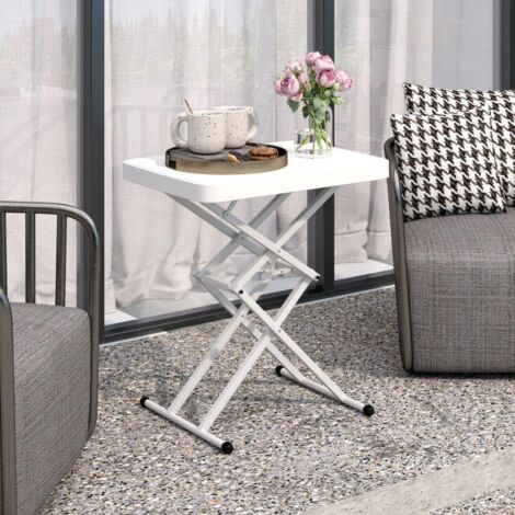Table d’appoint pliable réglable plastique 65 x 45 x 70 cm, charge 50 kg, intérieur/extérieur, blanche (1/5)
