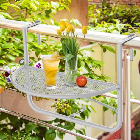 Table suspendue balcon réglable, semi-circulaire, métal blanc, 60 x 45 x 50 cm, terrasse