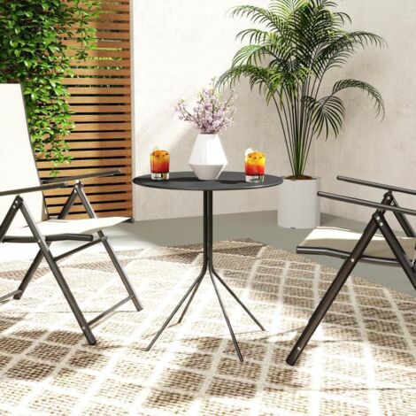 Table jardin pliante Ø60 x 71 cm, acier résistant intempéries, table repas extérieur, noire (1/5)