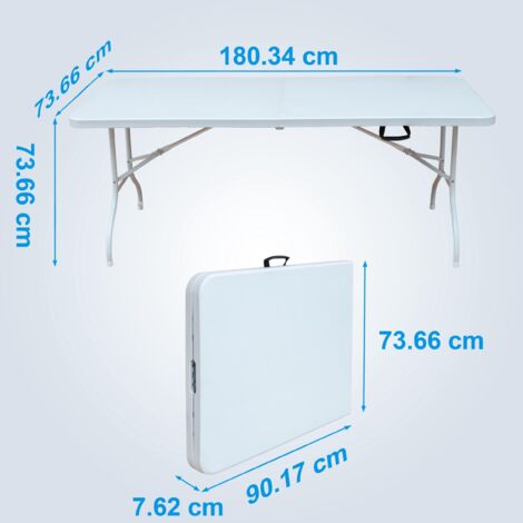 Table pliante 180 cm, usage extérieur/maison/bureau, antirouille, facile entretien, blanche (1/5)