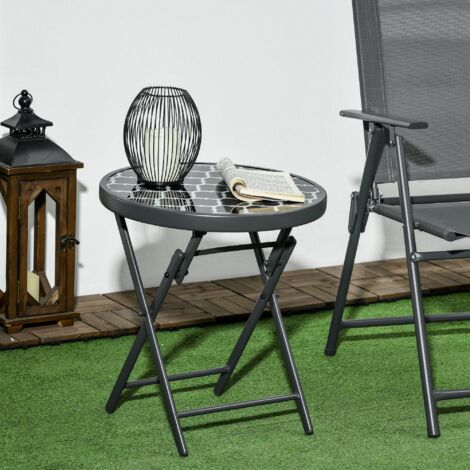 Table d'appoint pliante avec plateau en verre, 45 x 45 x 50 cm, noire, idéale pour le jardin et le camping (1/5)