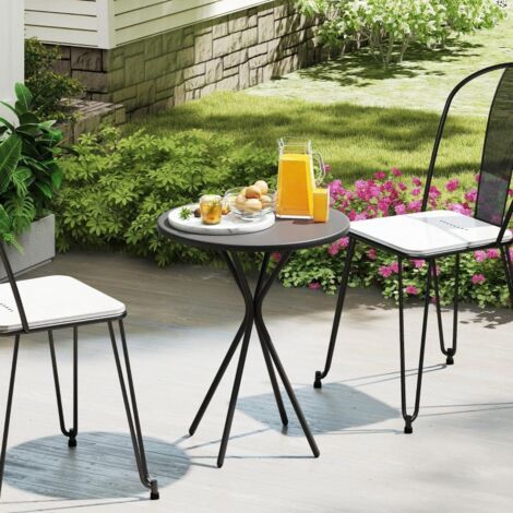 Table jardin Ø60 x 70 cm, acier résistant intempéries, table repas extérieure ronde, noire (1/5)