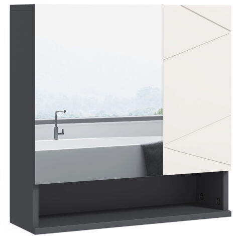 Meuble de salle de bain avec miroir et 2 portes, armoire de salle de bain avec étagères en bois réglables, 55 x 17 x 55 cm, gris (1/5)