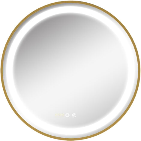 Miroir rond avec éclairage LED, affichage de l'heure, fonction mémoire, or et argent (1/5)