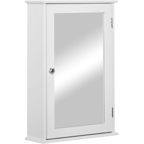 Armoire de salle de bain avec miroir et fermeture magnétique, meuble mural en bois gain de place, 41 x 14 x 60 cm, blanc (1/5)