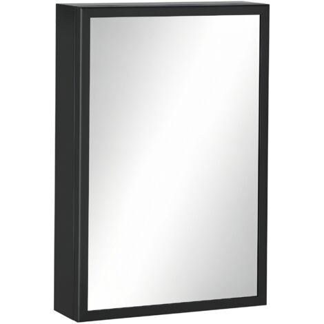 Armoire miroir de salle de bain armoire murale armoire à glace avec 1 porte et 2 étagères en acier 40 x 12 x 60 cm noir (1/5)
