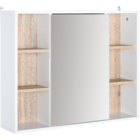 armoire murale salle de bain 60x14,5x49,4 cm, miroir, portes, 6 compartiments ouverts blanc (1/5)