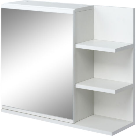 Armoire Miroir de Salle de Bain avec étagère 3 étagères latérales kit Installation Murale fourni en Bois Aspect Blanc (1/5)