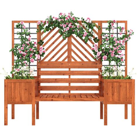 Jardinière en Bois Massif avec Treillis et Banc, Bac à Plantes Spacieux pour Jardin, Terrasse ou Cour, Marron (1/5)